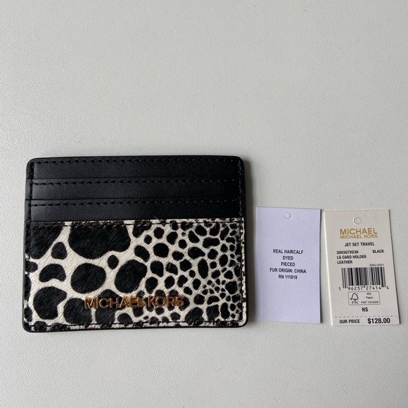 Michael Kors Black and White Key Card Holder with Animal Print - Picture 2 of 6